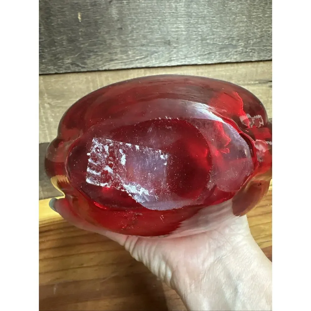 Art Glass Red Coin Purse Vase 7”